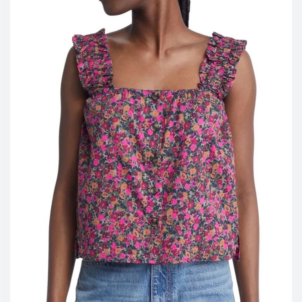 Treasure & Bond Pink Floral Ruffle Tank Blouse